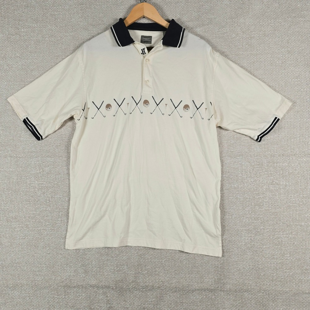 Haggar Golf Mens Cream Cotton Short Sleeve Polo Shirt Embroidered Size Medium‎